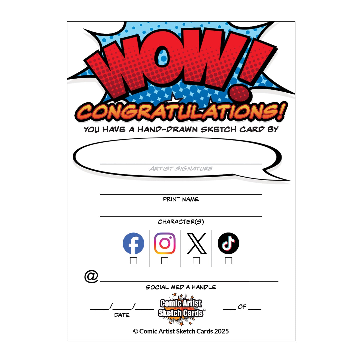 Comic Artist Sketch Cards with Social Media Fields - Blank Art Trading Cards - 2.5"x 3.5" - 32pt - 1 Pack - 5 Cards