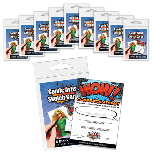 Comic Artist Sketch Cards - Blank Art Trading Cards - 3.5"x 2.5" - 32pt - 10 Packs - 50 Sketch Cards