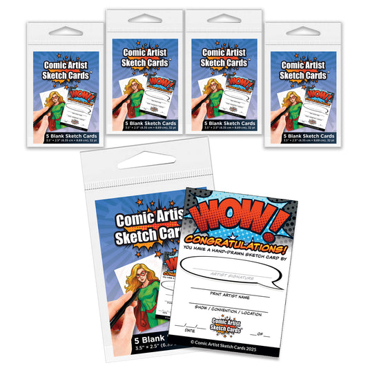 Comic Artist Sketch Cards - Blank Art Trading Cards - 3.5"x 2.5" - 32pt - 5 Packs - 25 Sketch Cards