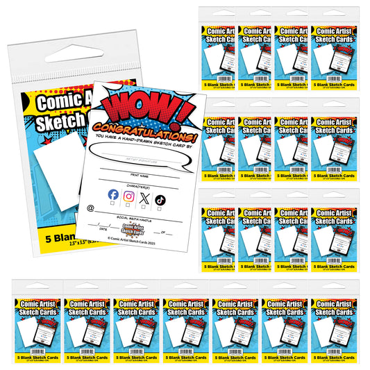 Comic Artist Sketch Cards with Social Media Fields - Blank Art Trading Cards - 2.5"x 3.5" - 32pt - 20 Packs - 100 Cards