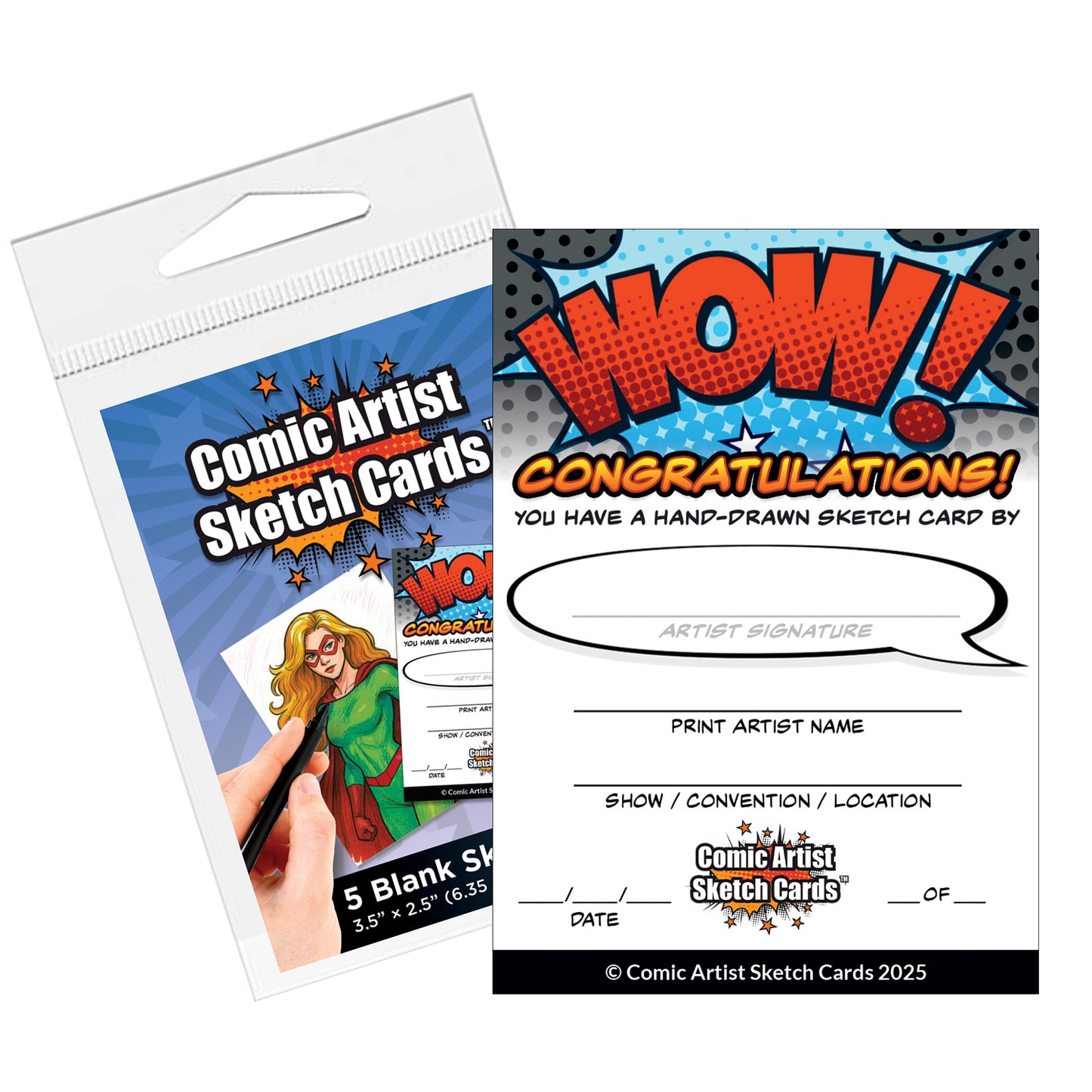 Comic Artist Sketch Cards - Blank Art Trading Cards - 2.5"x 3.5" - 32pt Thick - 1 Pack - 5 Cards