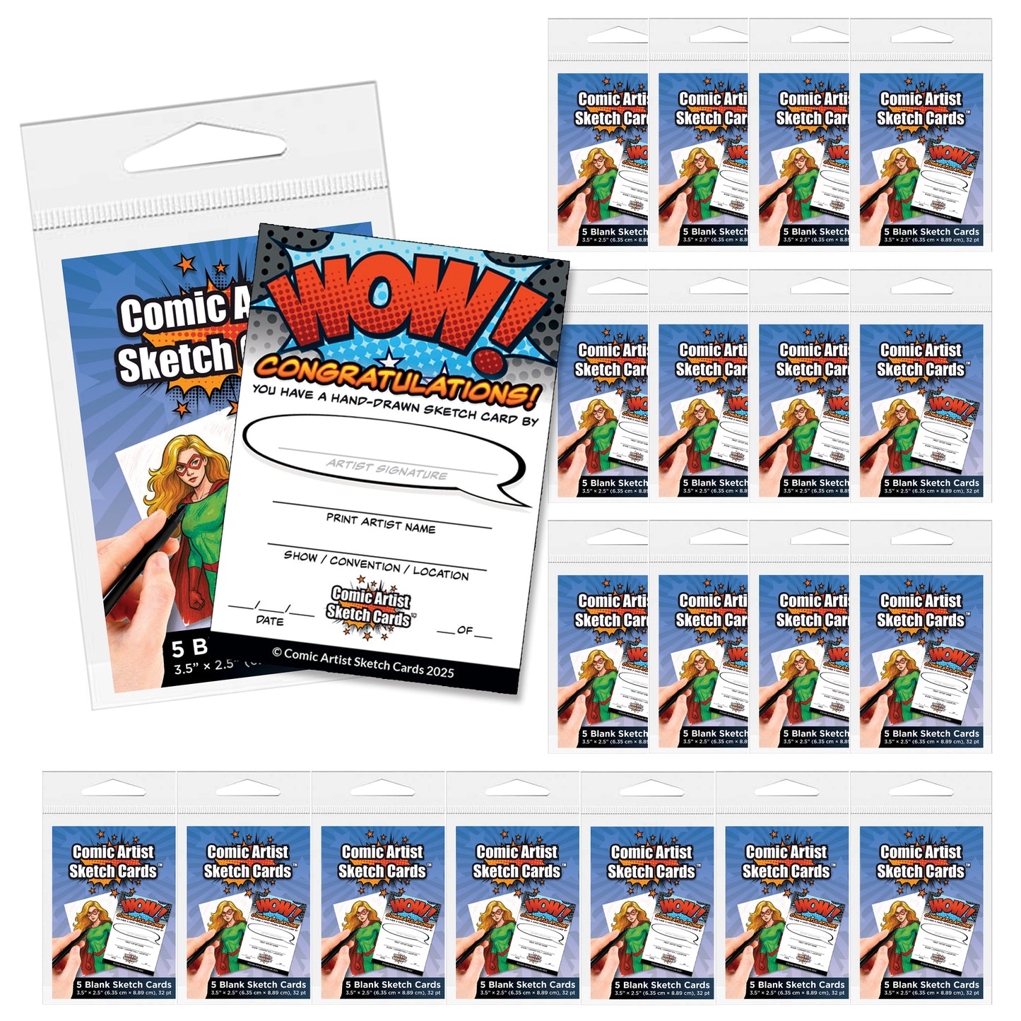 Comic Artist Sketch Cards - Blank Art Trading Cards - 3.5"x 2.5" - 32pt - 20 Packs - 100 Sketch Cards