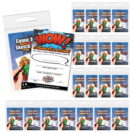 Comic Artist Sketch Cards - Blank Art Trading Cards - 3.5"x 2.5" - 32pt - 20 Packs - 100 Sketch Cards