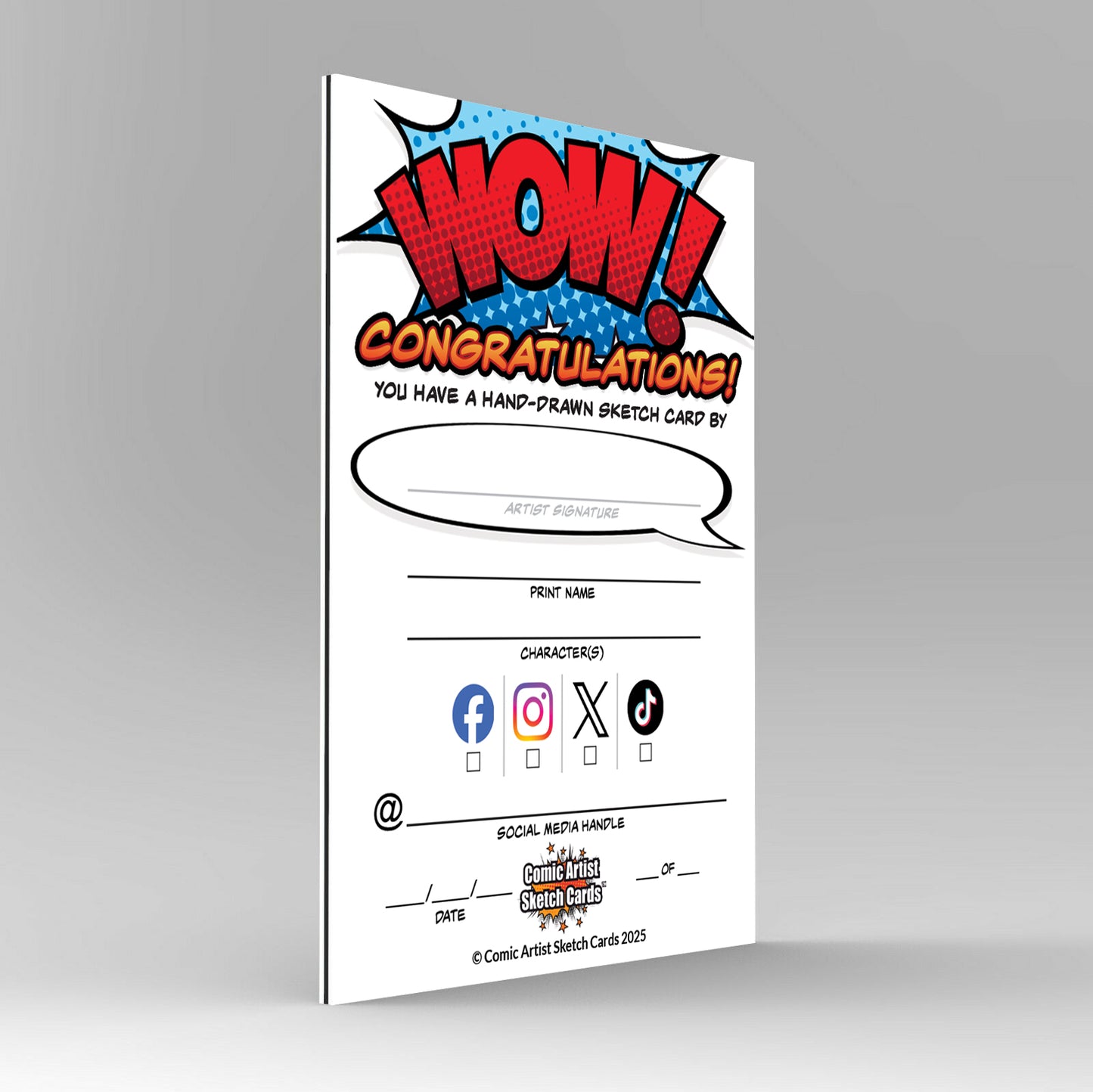 Comic Artist Sketch Cards with Social Media Fields - Blank Art Trading Cards - 2.5"x 3.5" - 32pt - 1 Pack - 5 Cards