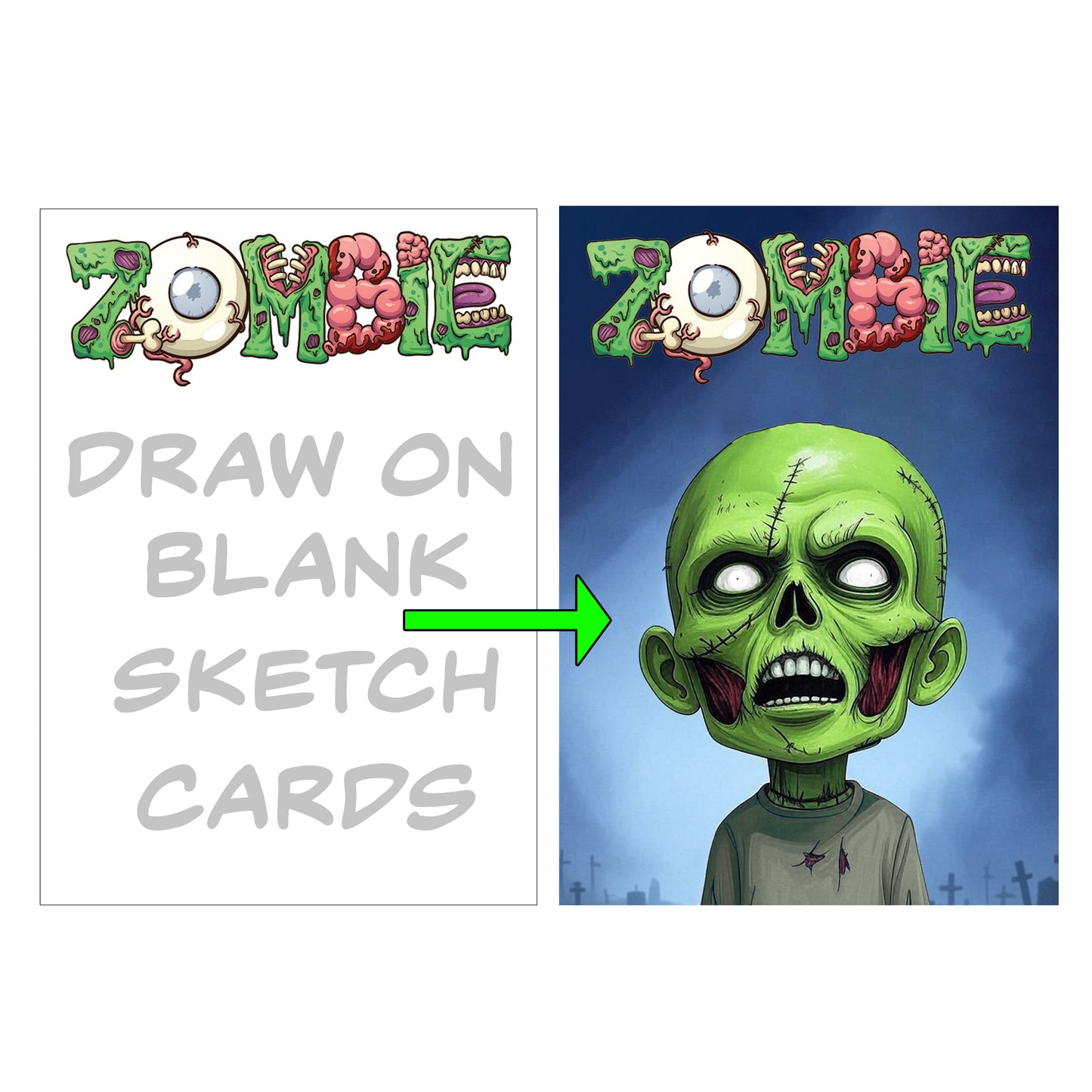 Comic Artist Sketch Cards - Zombie Sketch Cards - Blank Art Trading Cards - 2.5"x 3.5" - 32pt - 10 Packs - 50 Sketch Cards